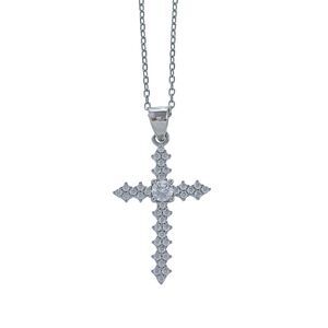Vintage Sterling Silver 925 Cubic Zirconia Cross Pendant Necklace 16"-18"